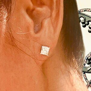 Certified 3 CTW Princess Cut Lab Created Diamond Studs 14K Solid Gold